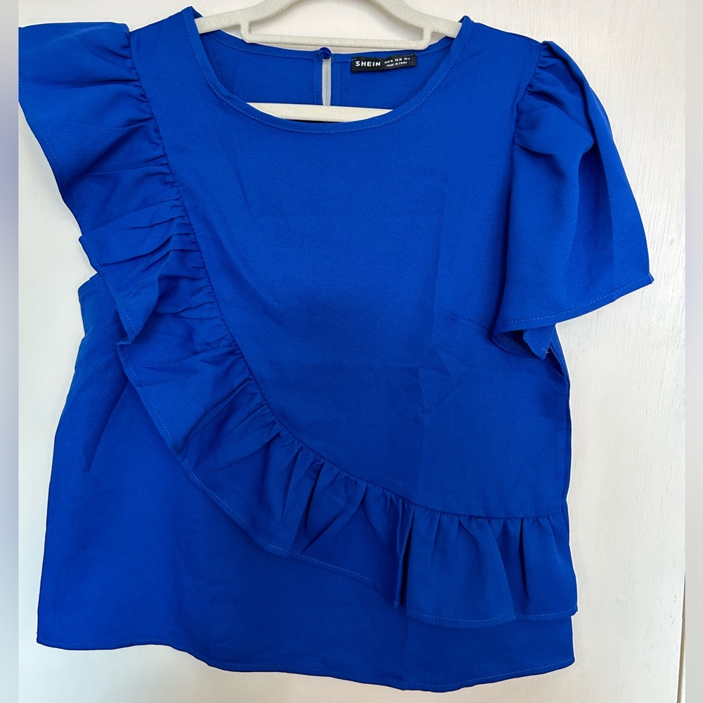 NWOT Blue Ruffle Blouse